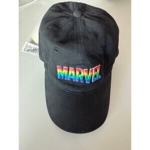 Marvel Rainbow Logo Dad Hat Avengers Infinity Stones Black Strapback Cap Disney